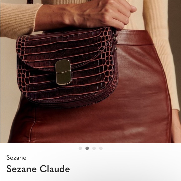 Sezane Claude Deep Red Croc-Embossed Crossbody Bag - Picture 3 of 11